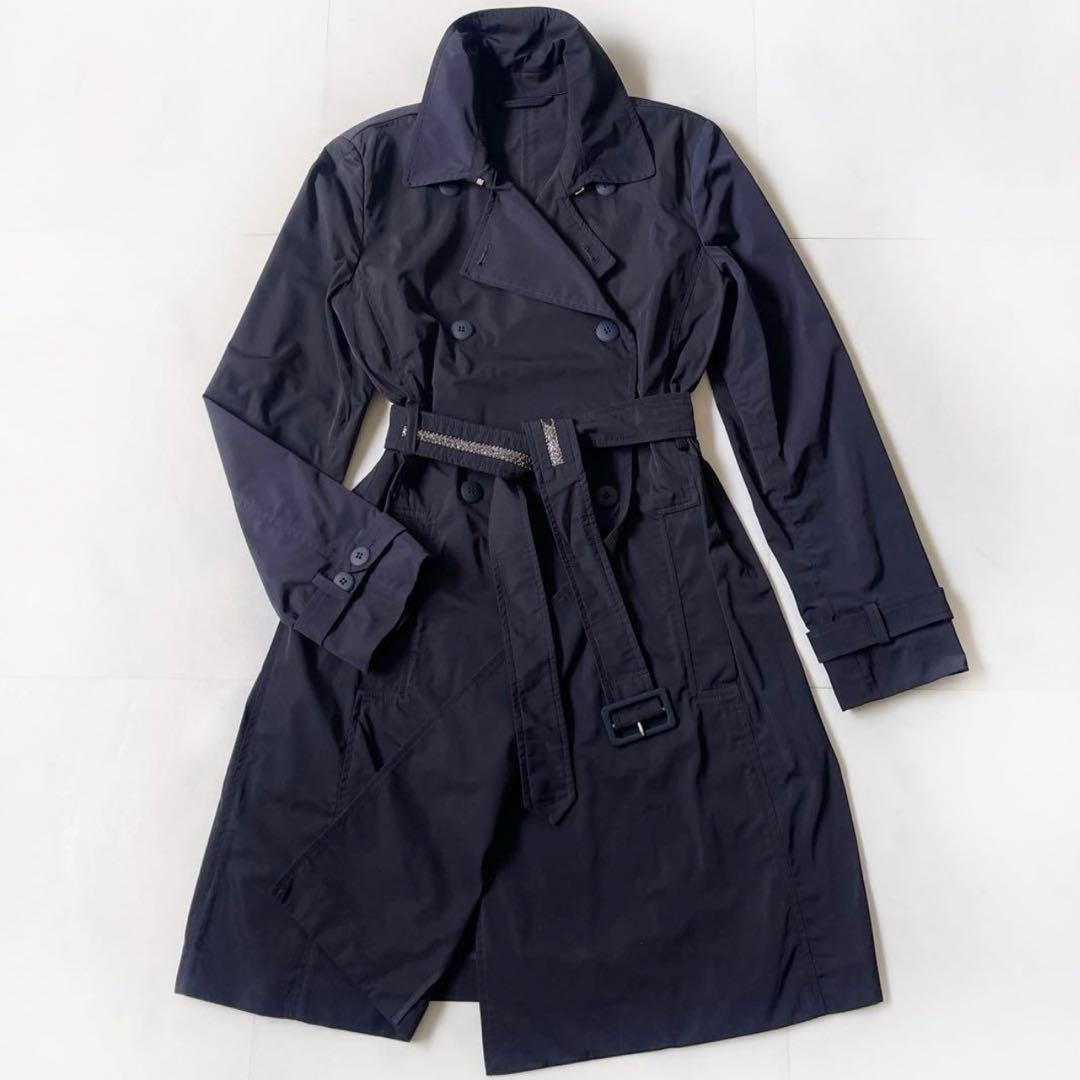 極美品 マックスマーラ トレンチコート ビジュー付き ベルト 40 ネイビー L MAXMARA WEEKEND LINE（マックスマーラウィークエンドライン） WEEKEND