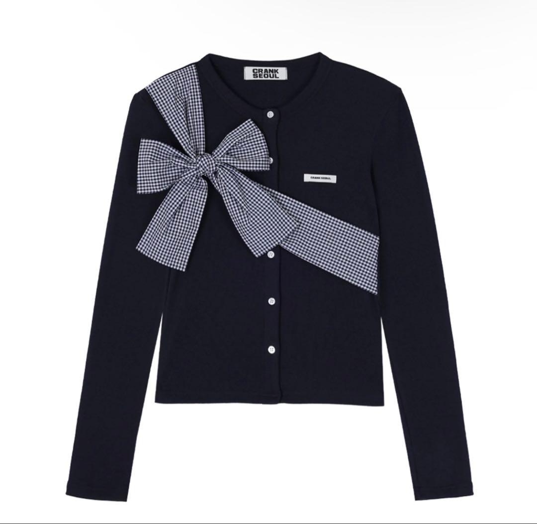 トップス CRANK Ribbon Tide Knit Cardigan NAVY crank リボンカーディガン クランク ニット 韓国 Ribbon Tide Knit