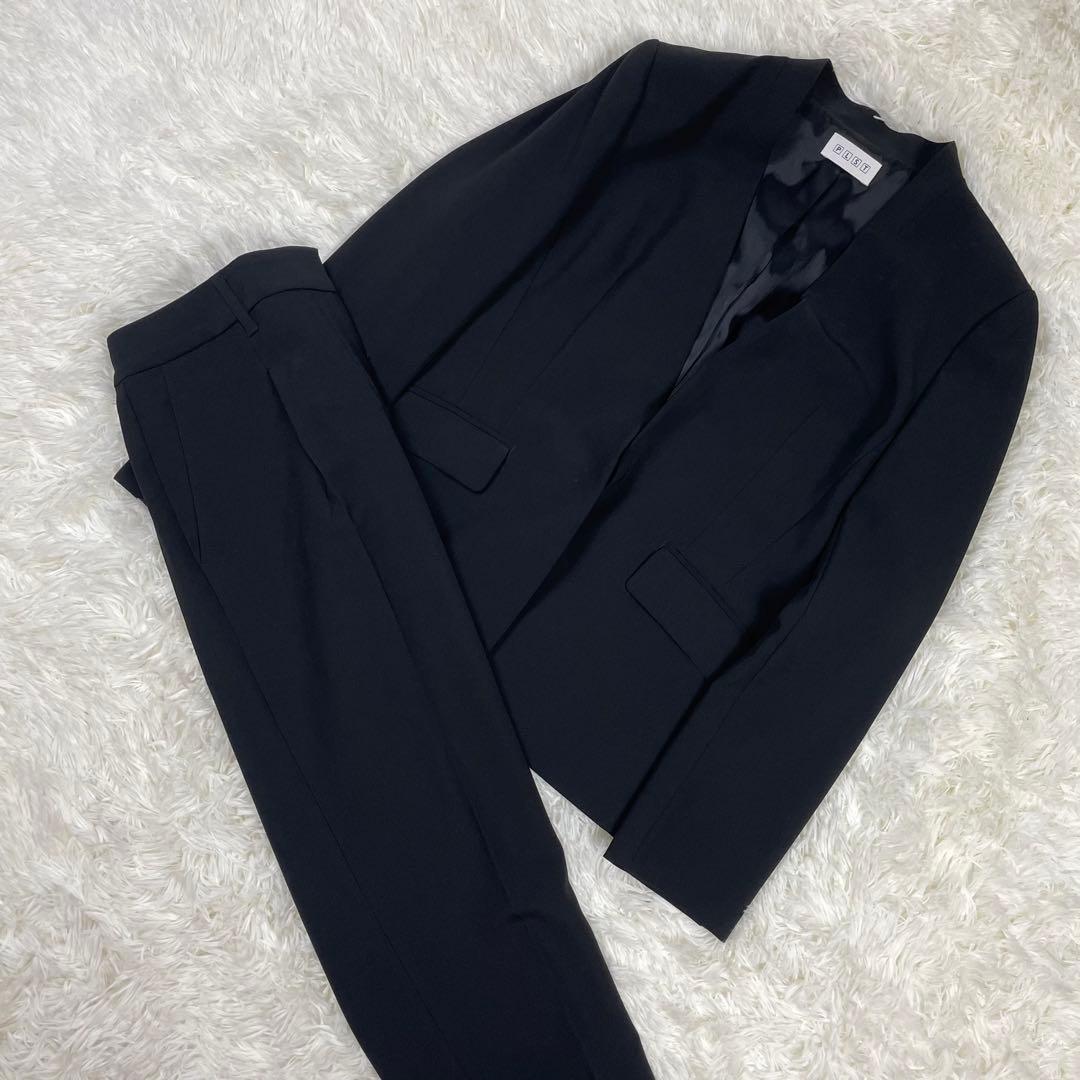 美品 ✨　L サイズ　PLST プラステ スーツ ノーカラー パンツ ブラック 美品 PLST プラステ ノーカラー パンツスーツ ブラック M セットアップ