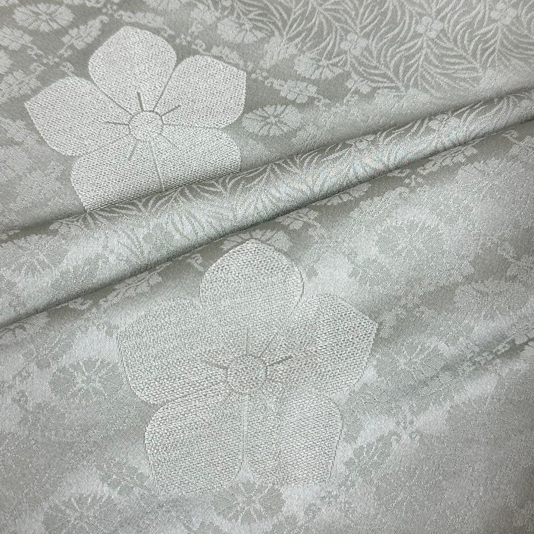 色無地 袷 正絹 一ツ紋 草花地紋 青磁鼠色 身丈151裄64サイズ小さめ