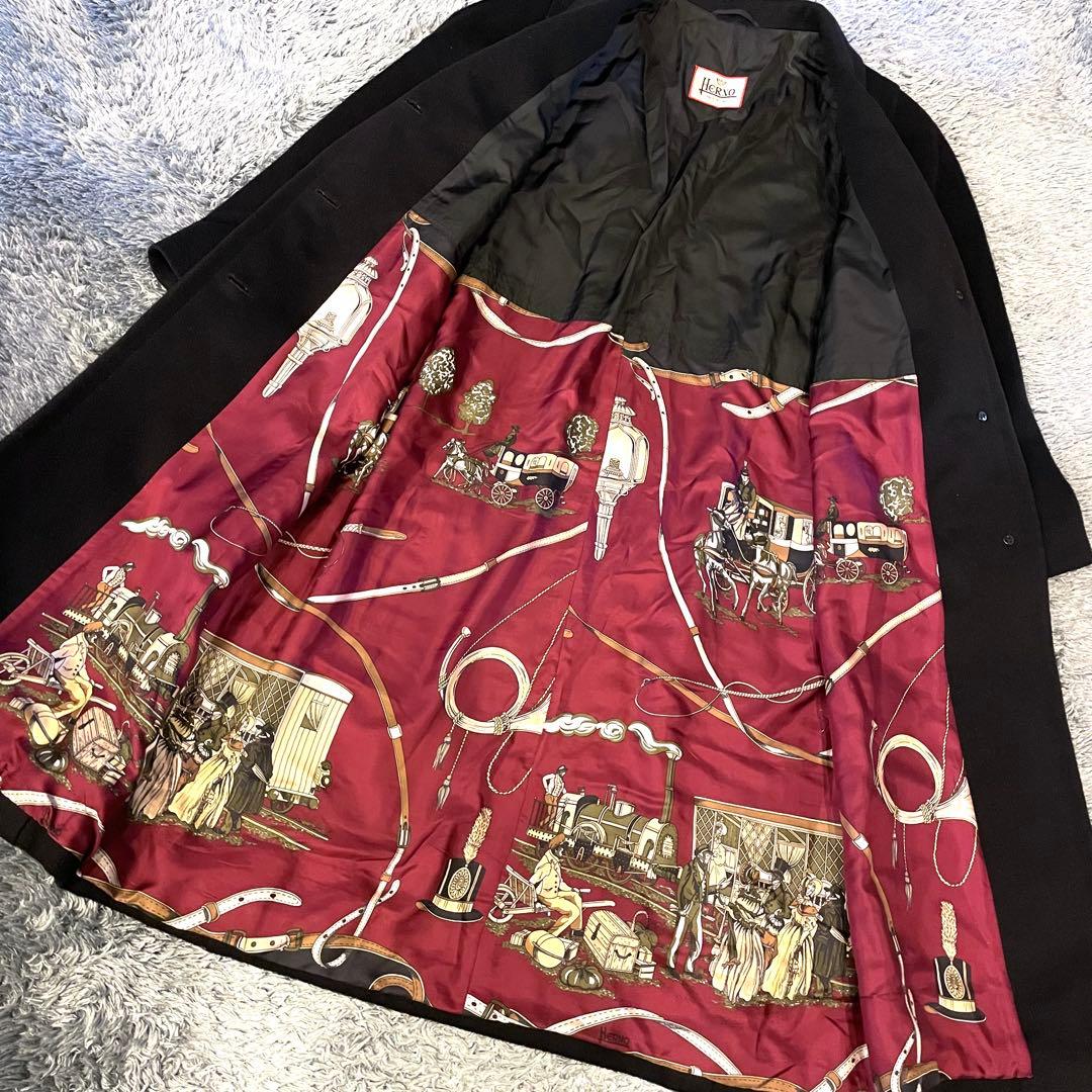 美品】ヘルノ カシミヤ混 ロングコート 裏地スカーフ柄 シルク マキシ