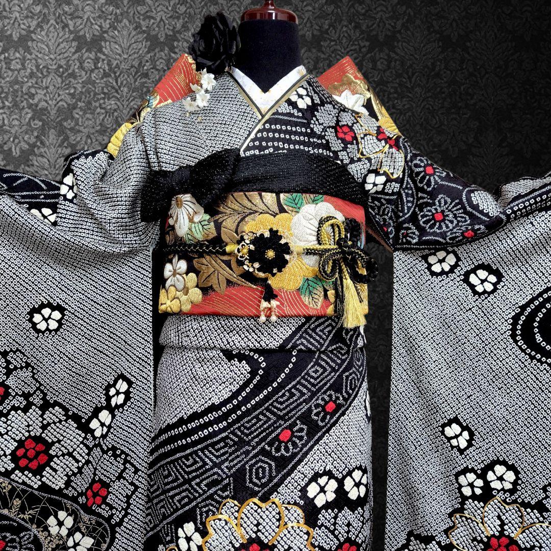 振袖フルセット(8点)・総絞り・本絞り・金駒刺繍・高級手絞り・金彩