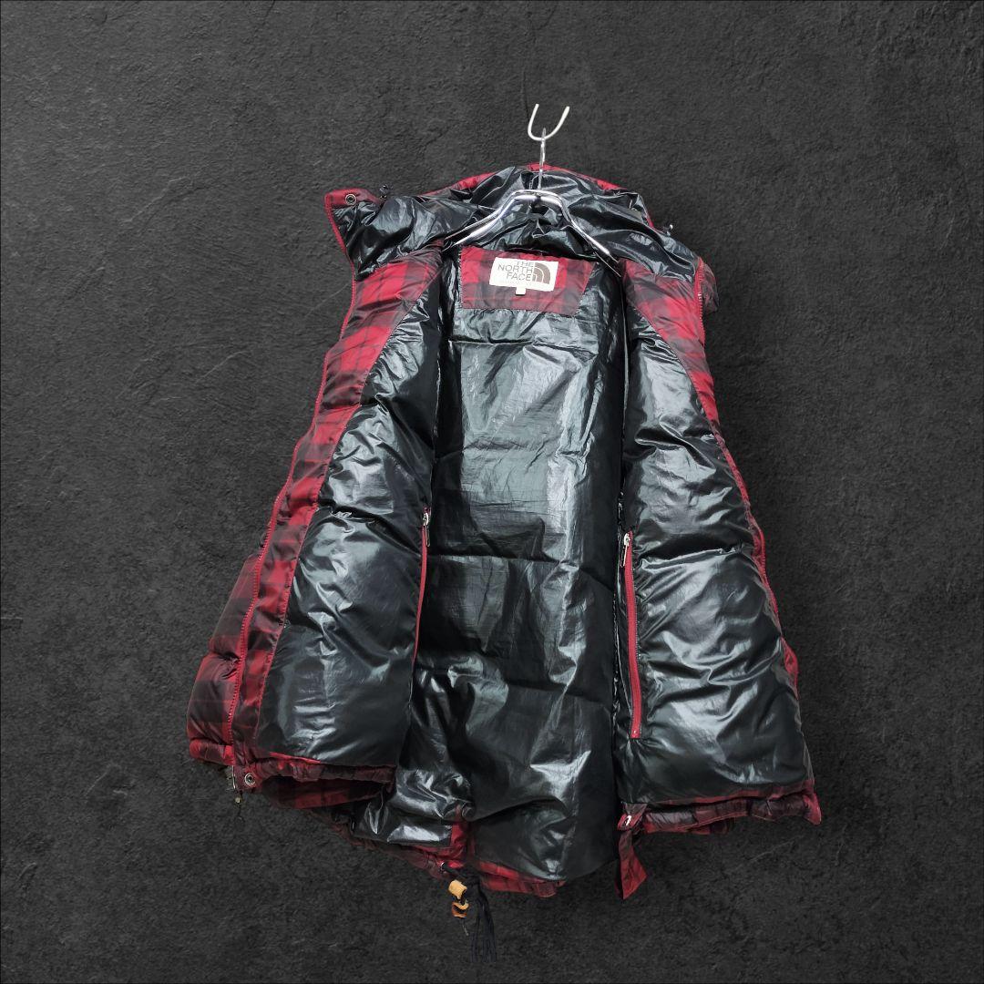 ☆希少 ノースフェイス 刺繍 ダウン ポンチョ チェック柄 700