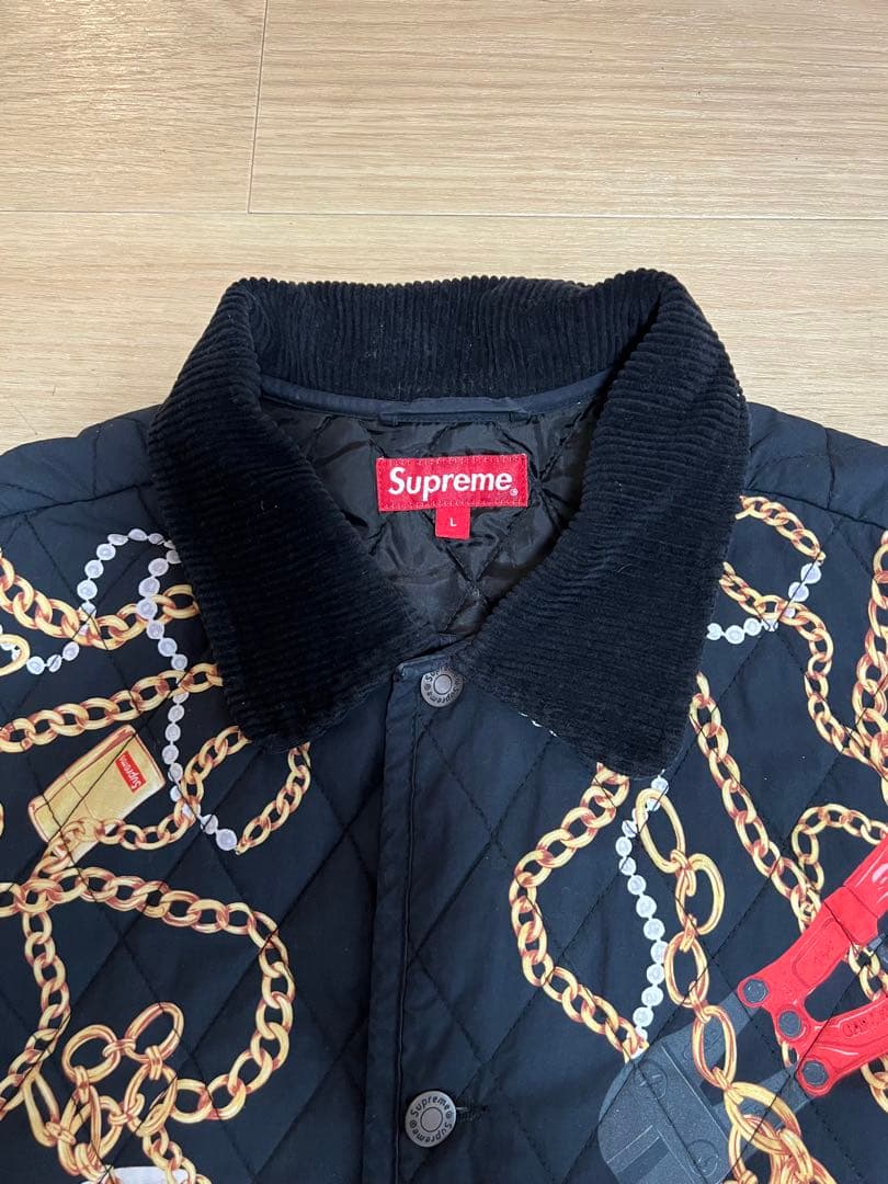 新品】Supreme チェーン柄 キルティングジャケット ブラック【L