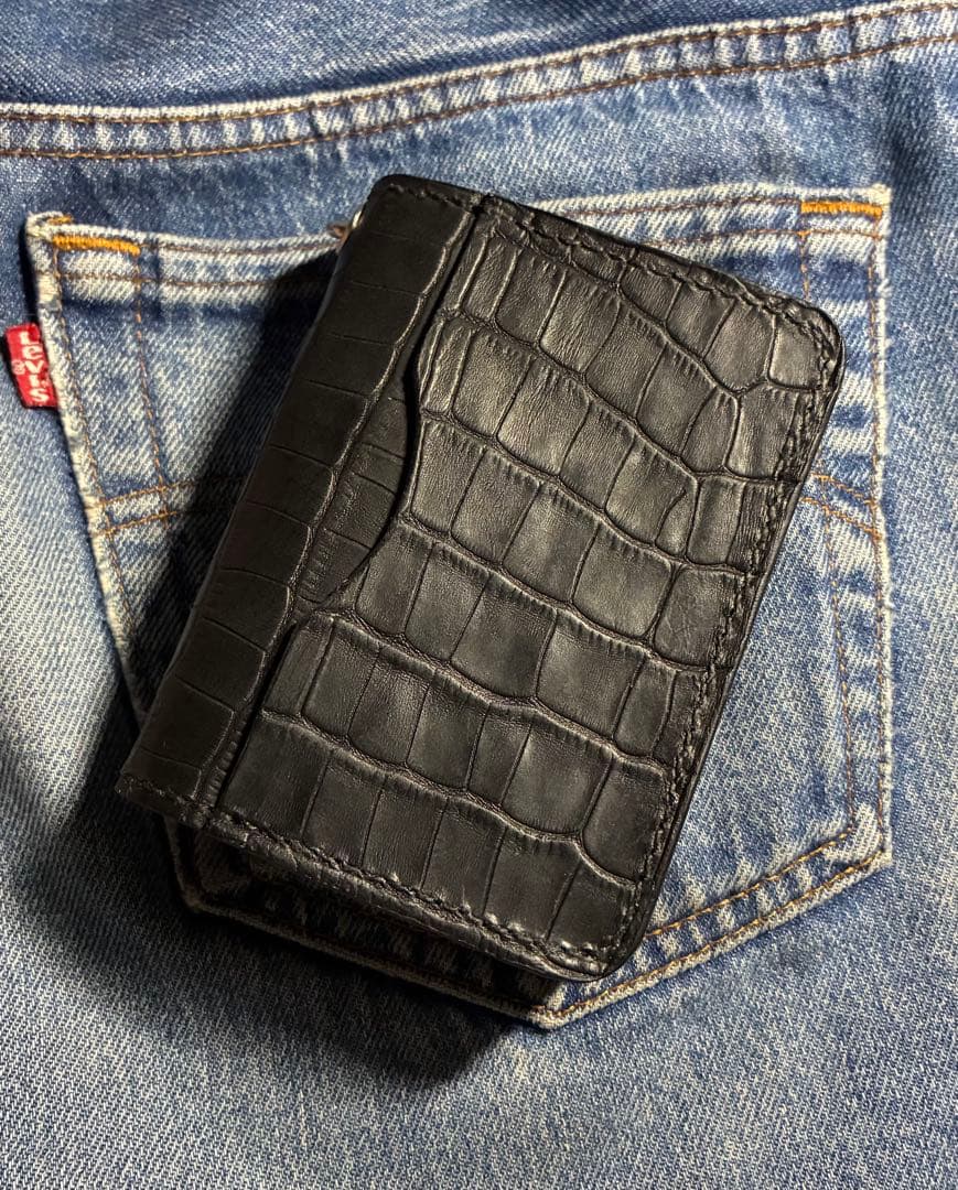 トラッカーウォレット ショート クロコ型押し×シルバー925アポロ