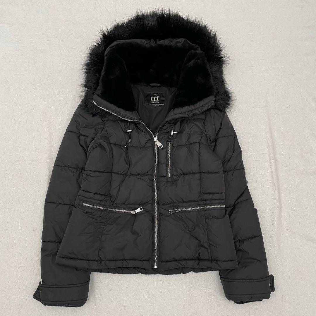 ZARA ファー付きフード ブラックダウンジャケット XS〜Sサイズ - メルカリ