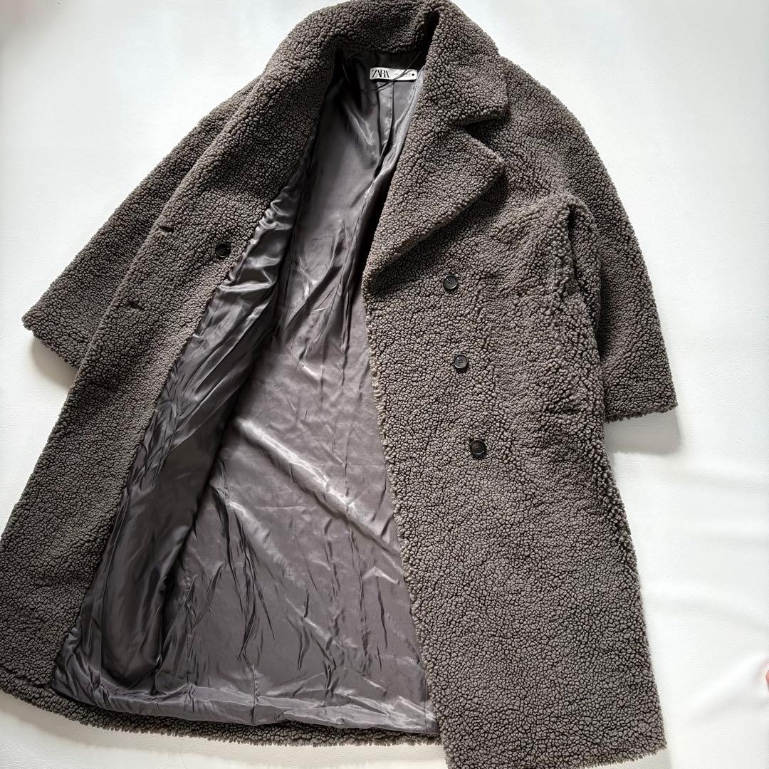 ZARA Lダブルブレスト フェイクボアコート テディベアコート - メルカリ