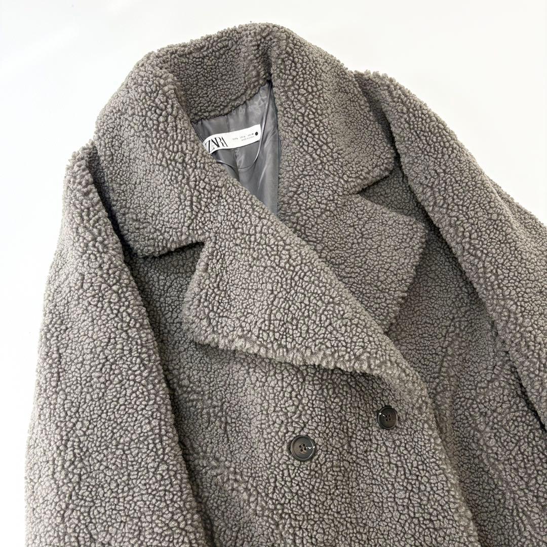 ZARA Lダブルブレスト フェイクボアコート テディベアコート - メルカリ