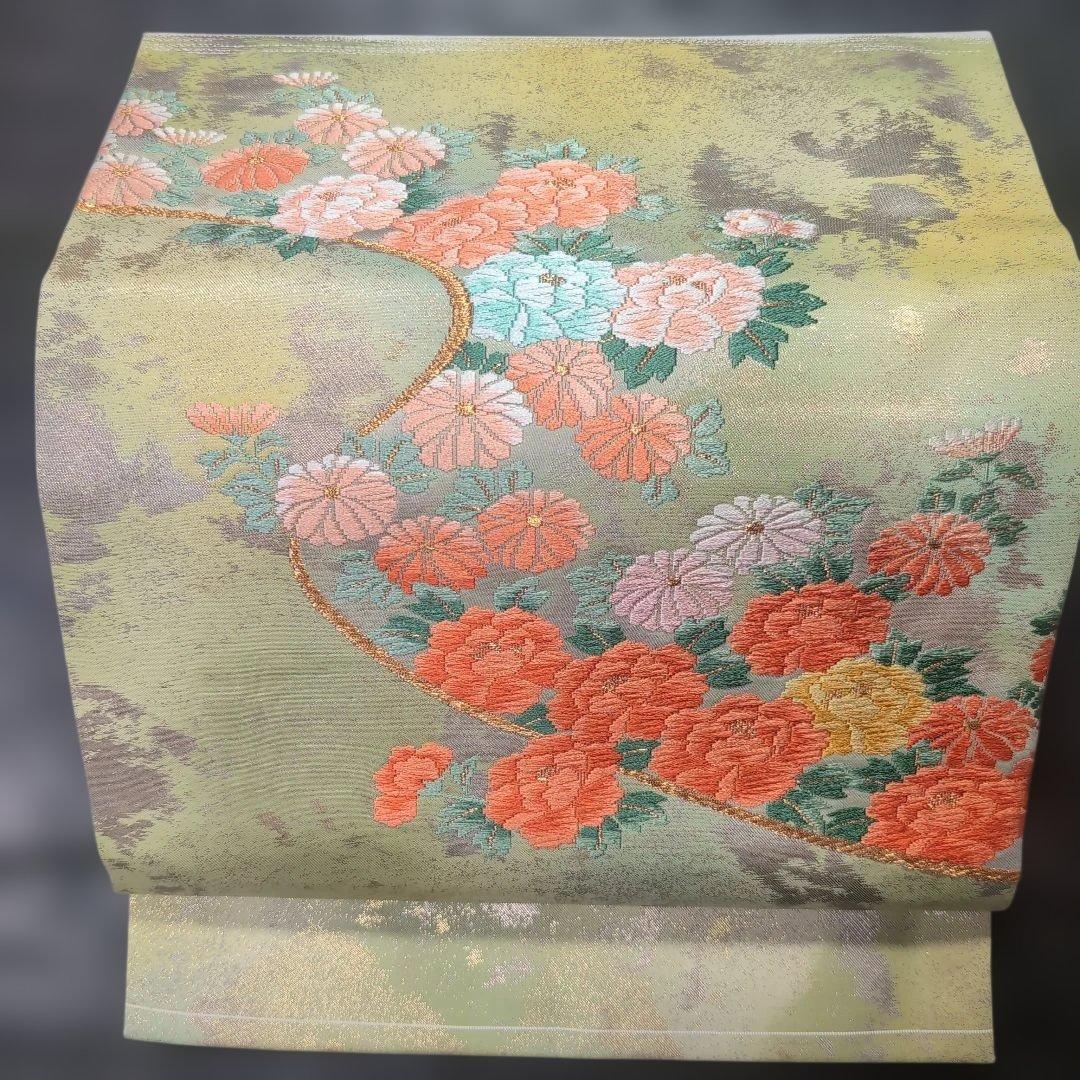 1243 未使用 機械刺繍 名古屋帯 正絹 花 - メルカリ