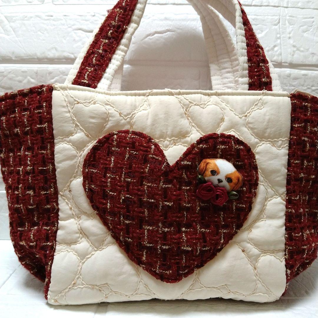 コヤンイサムチョン☆ころりんトートバッグ ハート刺繍＆ツイード赤