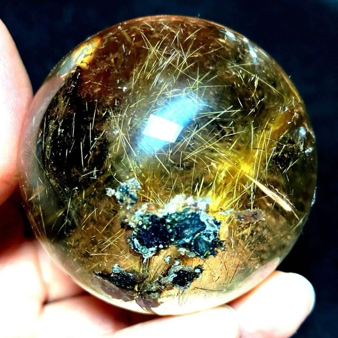 53mm ゴールドルチルクォーツ 丸玉 スフィア 金針水晶 - メルカリ