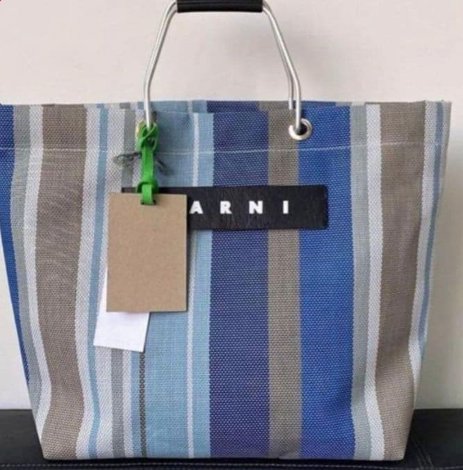 MARNI マルニマーケット ストライプトートバッグ 新品未使用品 MARNI - マルニ ストライプバッグ グリーンブルー トート タグ付き