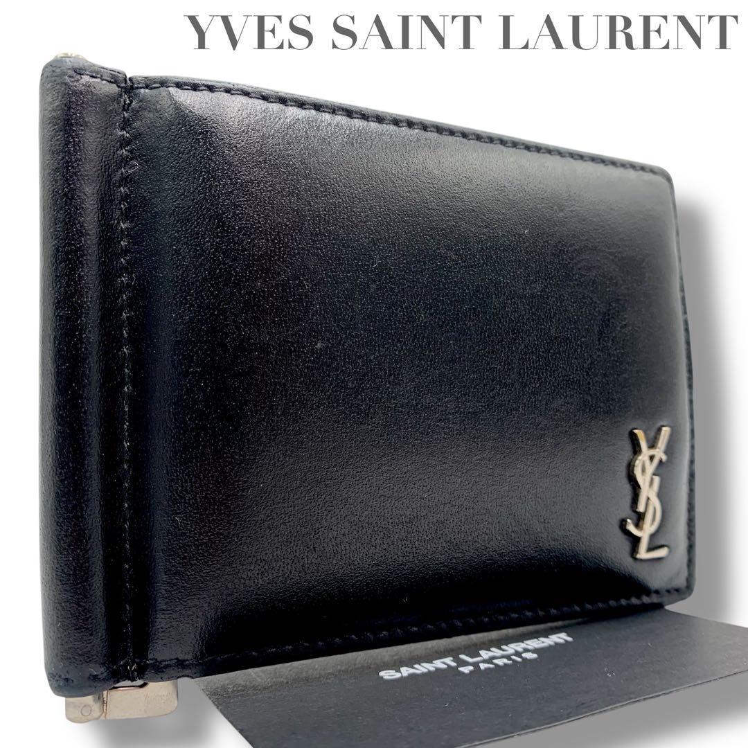 美品✨イヴサンローラン マネークリップ カサンドラ 二つ折り レザー ブラック 美品 イヴサンローラン 二つ折り マネークリップ カサンドラ レザー 黒