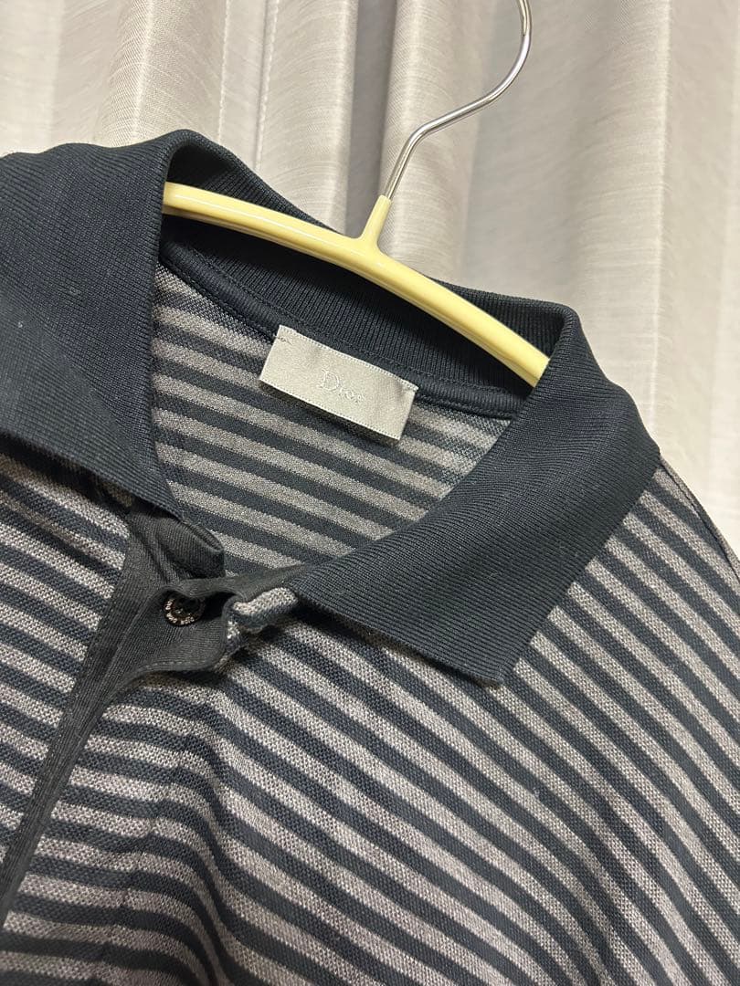 dior Homme ストライプ BEE ポロシャツ ネイビーとグレー 48 00s