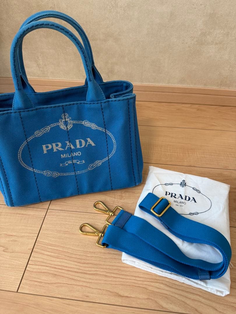 【美品】PRADA カナパ　ブルー CANAPA プラダ PRADA カナパ 2way バッグ 1BG439 青 キャンバス