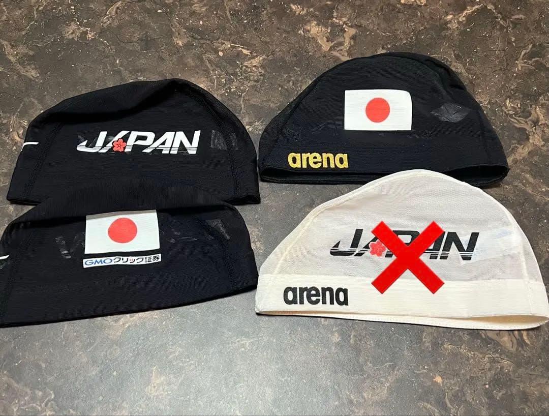 (非売品)最終値下げ 水泳 競泳 日本代表 支給品 メッシュキャップ 3枚セット アリーナ（arena） 値下げ メッシュキャップ スイムキャップ 水泳