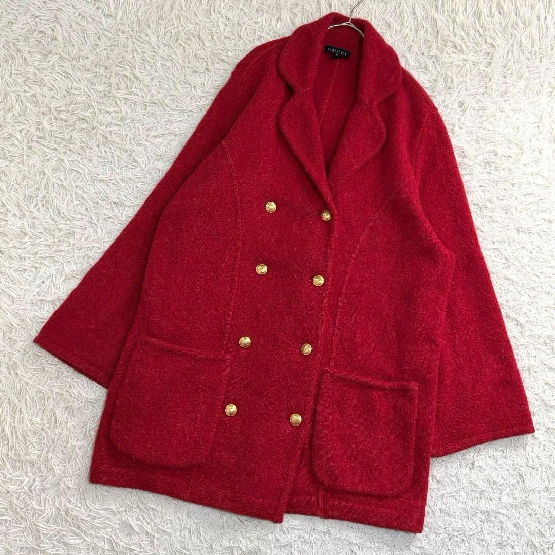 16737✨GUCCI ヴィンテージ 金ボタン ダブル ニットコート レッド GUCCI Red White Blue Trim Wool & Contrast Coat Jacket US6, IT42 | eBay