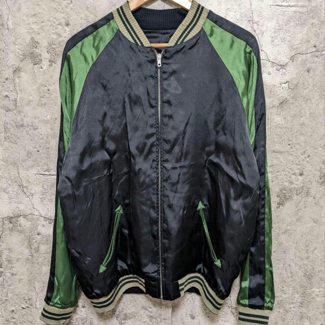 スカルワークス スカジャン XL 青鷹刺繍 リバーシブル ブラック 鷹松桜