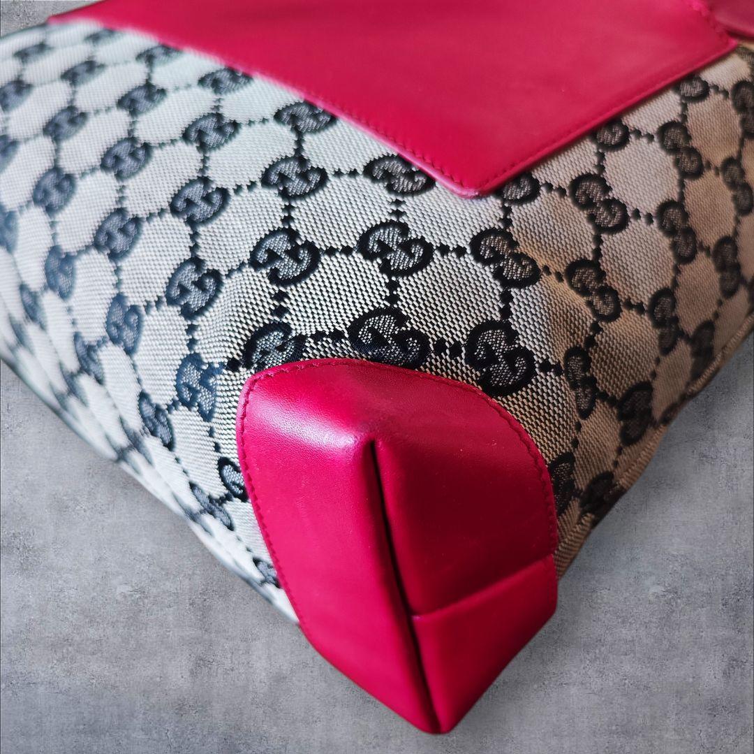 極美品】GUCCI グッチ GGキャンバス レザートートバッグ レッド 赤