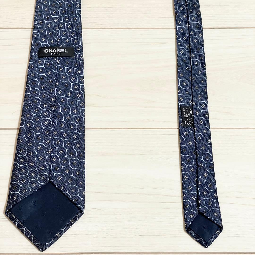 CHANEL シャネル ネクタイ ロゴ ココマーク ネイビー 紺色 シルク