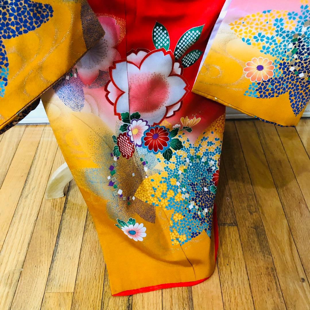 七五三豪華正絹7歳フルセット‼️人気赤地暈し⭐︎舞花金彩煌びやか逸品