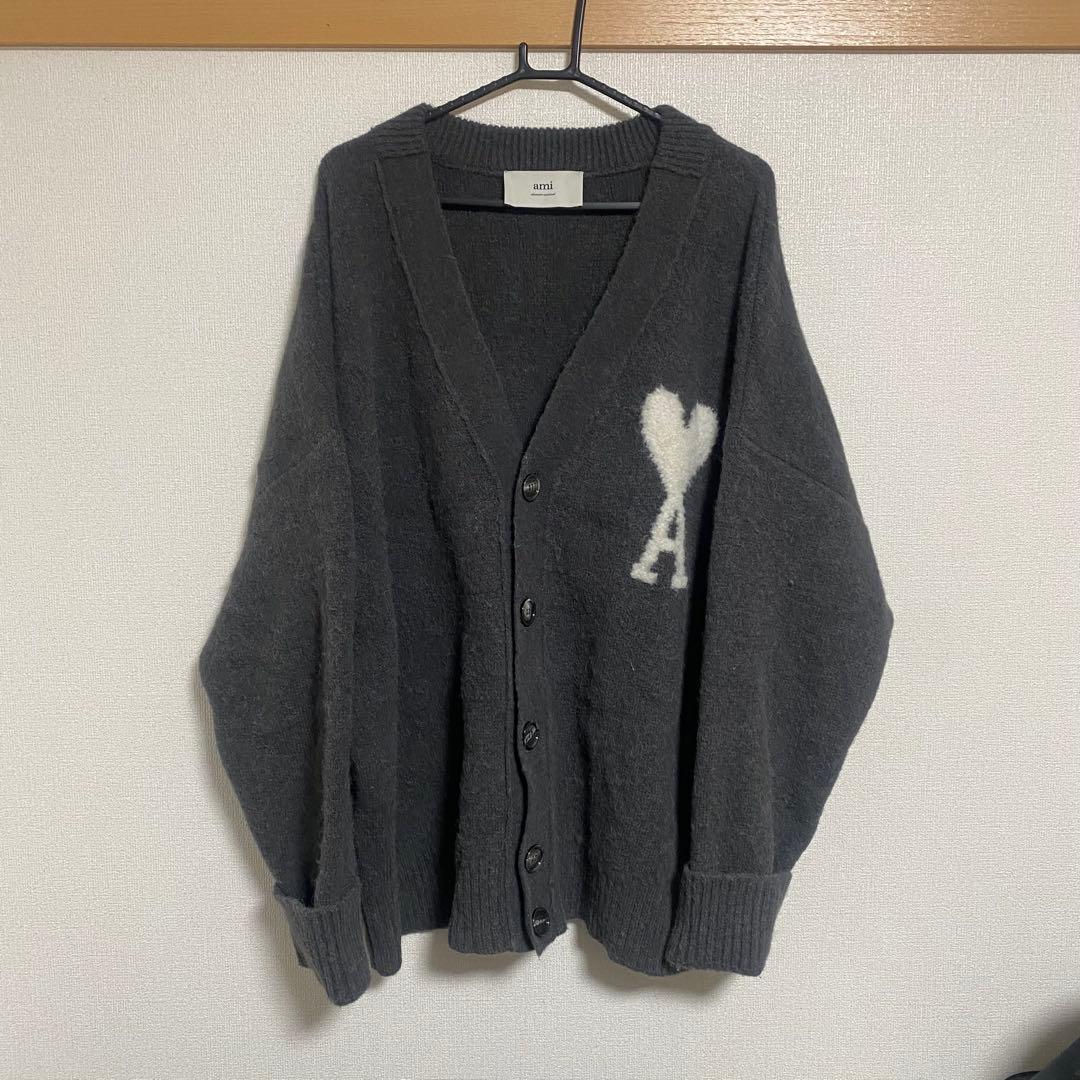 Ami Alexandre Mattiussi 24AWハートロゴカーディガン ハートロゴ カーディガン ウール ライトブラウン レッド アミ
