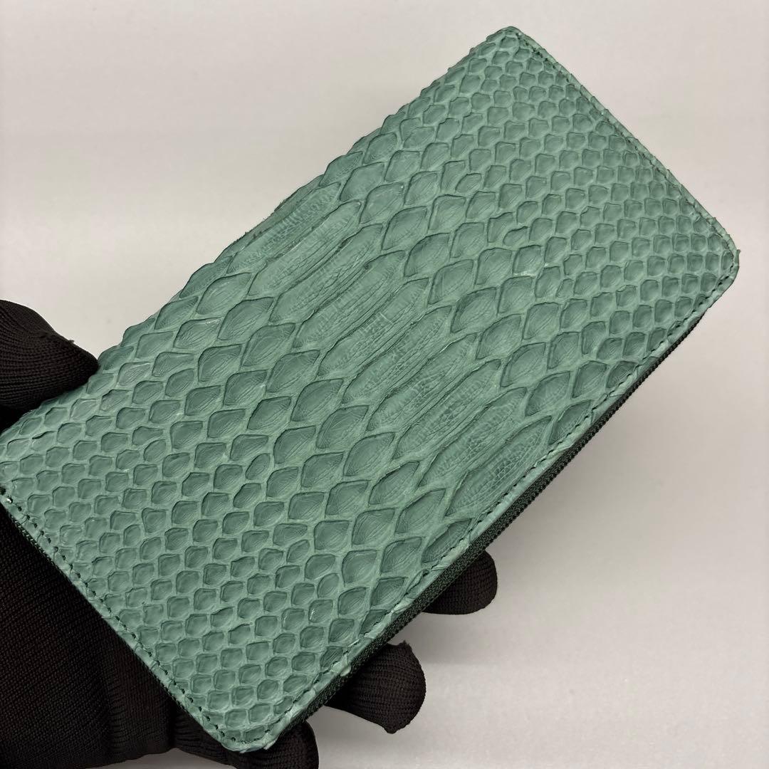 緑 パイソン財布 長財布 パイソン 財布 本革 蛇革 別注染 グリーン