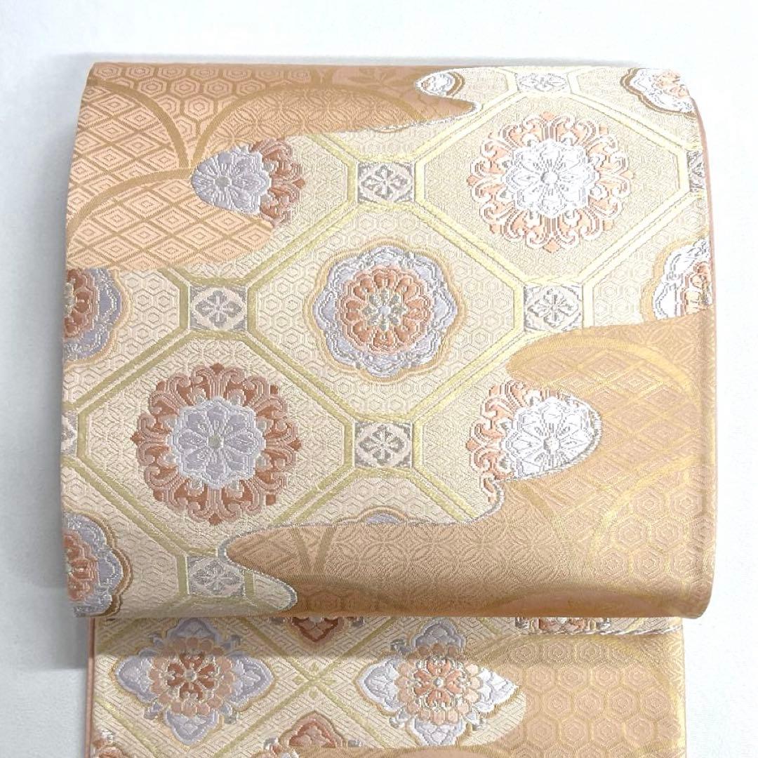 袋帯　銀糸　ヱ霞　花菱　華紋　蜀江紋　南天　亀甲　七宝　菱　着物　帯　038k 楽天市場】【西陣河合美術織物 袋帯 七宝花菱文】 袋帯 送料無料 日本