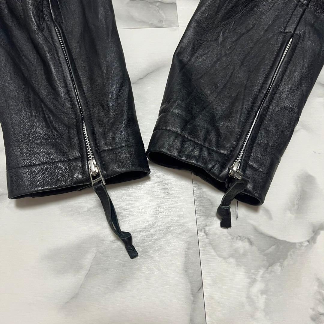 美品】ユニクロ 羊革 レザージャケット ライダース シワ加工 ブラック