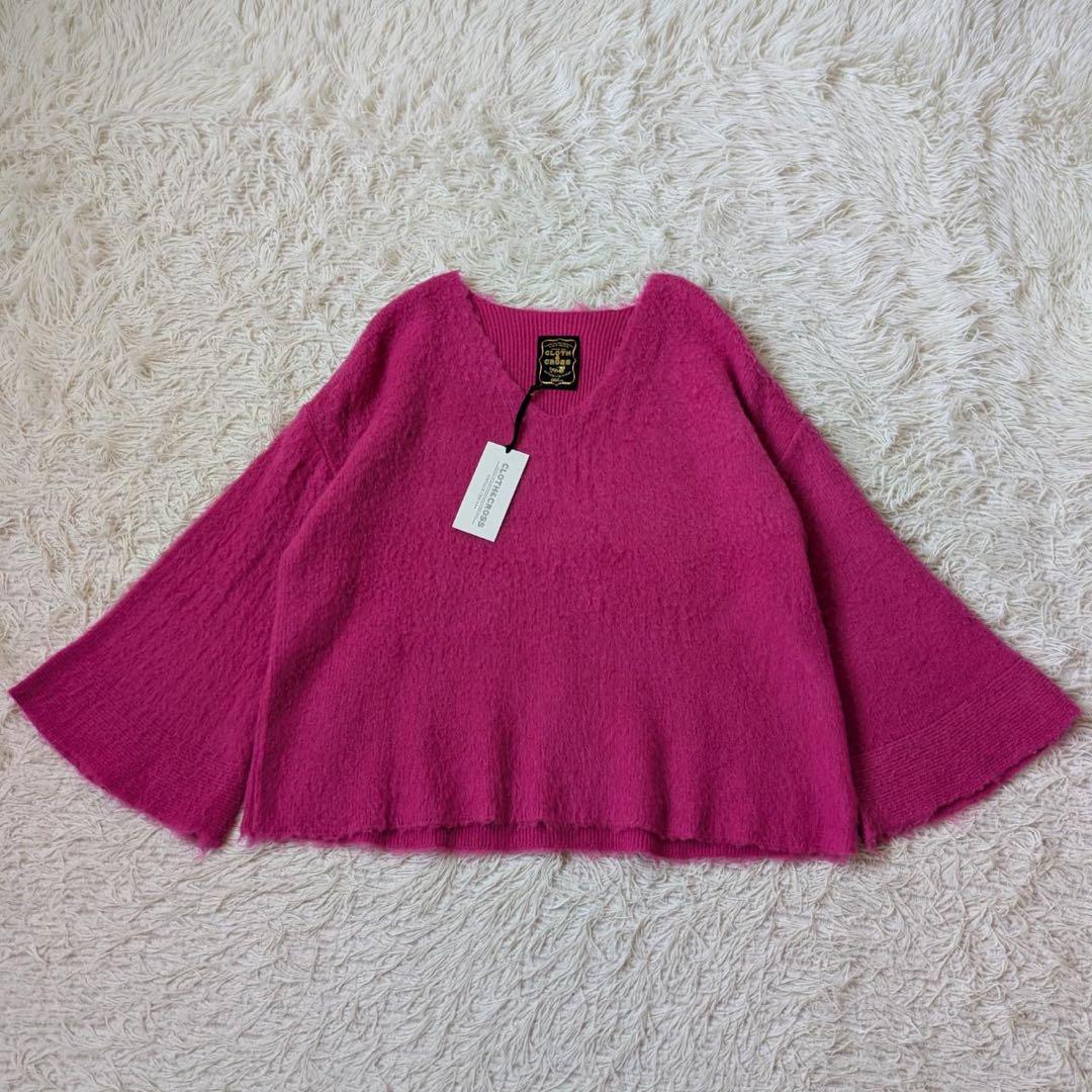 ハグオーワー/クロス&クロス　モヘヤ混シャギーVネックニット　Free 日本製 モヘヤミックススパングル Vネック ニット（KRWSGW0654