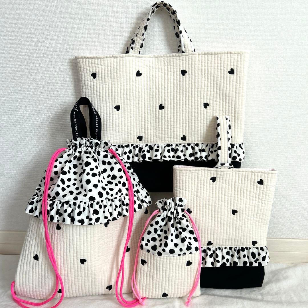 入園入学4点セット　【白地黒ハートヌビ×ダルメシアン】　女の子　ナップサック 楽天市場】入園入学 3点セット キッズ 子供 女の子 小学生 小学校 低