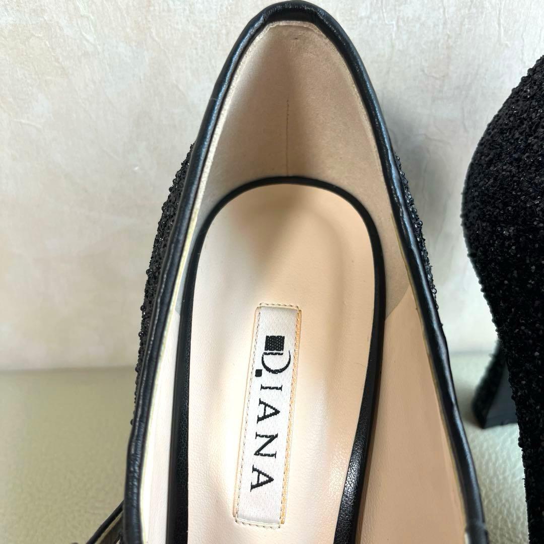 ✨新品✨DIANA グリッター パンプス ポインテッドトゥ ブラック 24.5