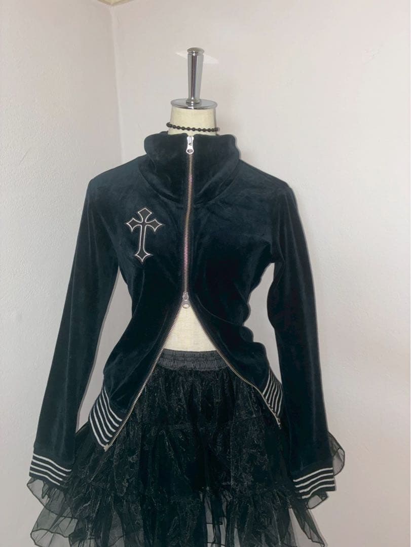 y2k ダークコア十字架銀刺繍　ベロアWジップゴシック平成　マクブリンククロス 楽天市場】クロスネックレス 2連 2重 パンク ブラックファッション