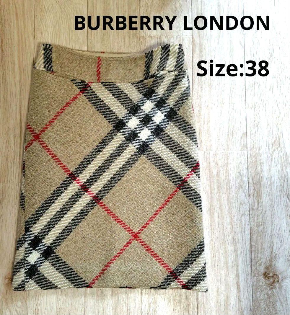 【美品】バーバリーロンドン　ひざ丈スカート　チェック柄　ウール　サイズ38 超美品 バーバリーブルーレーベル 【M】膝丈スカート ノバチェック