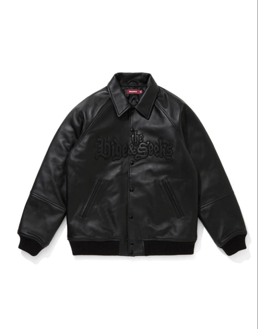 s*様 定価以下HideandSeek Leather Varsity Jack HIDE AND SEEK - Leather Varsity Jacket (BLACK/BLACK) / 西浦徹