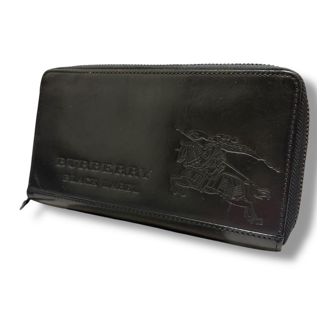 希少 バーバリーブラックレーベル 長財布 ラウンドジップ レザー