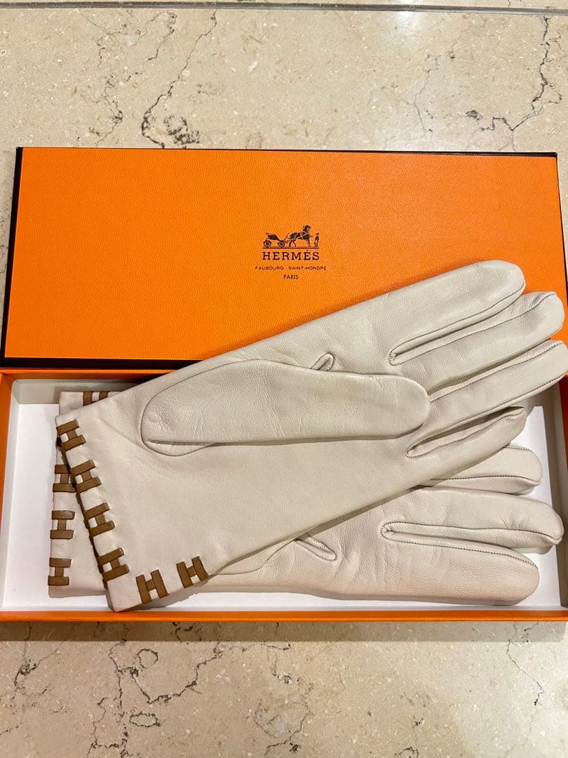 紫月夜　エルメス　手袋 HERMES（エルメス） 手袋 レディース レザーグローブ セリエ サイズ7