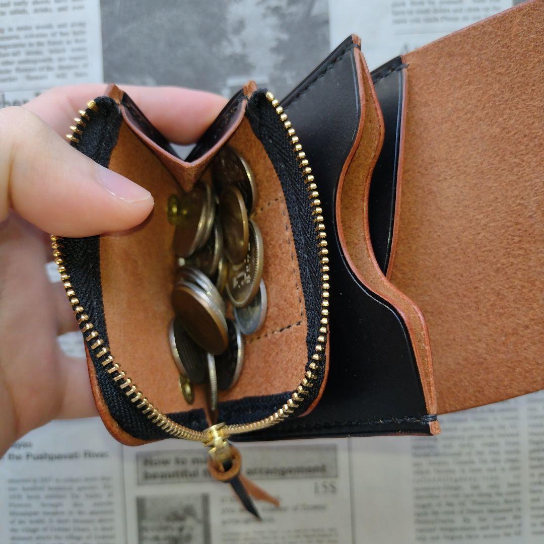 茶芯 3層 ショートトラッカー ウォレット 栃木レザー ハンドメイドの