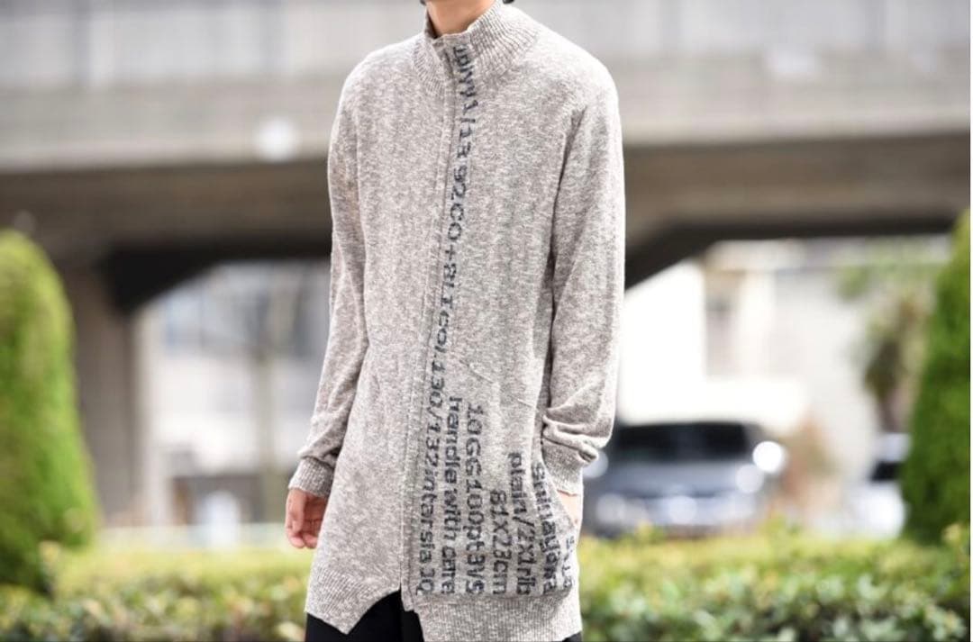 テキスト柄ジップカーディガン　ヨウジヤマモト　プライバイラグネキカス 20／2×20／2JQ草若葉柄 ジップカーディガン