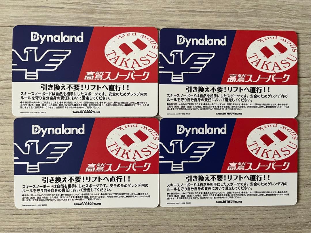 25-26 高鷲スノーパーク ダイナランド共通リフト券 大人2枚子供2枚