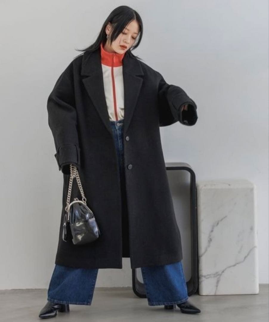 ☆【JEANASIS】ウールチェスターロングコート〈新品未使用タグ付き〉黒☆ JEANASIS（ジーナシス） コート チェスターコート Wチェスターウール