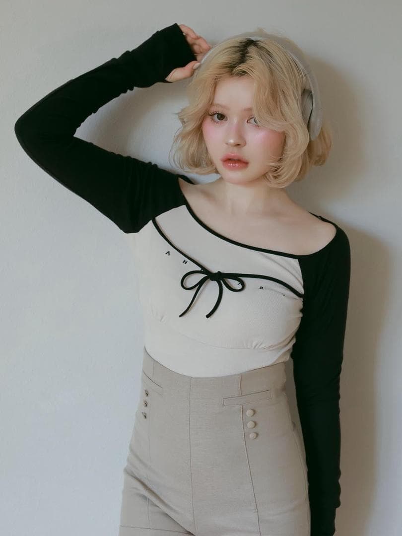 未使用andmary（アンドマリー） Alma ribbon tops ブラック - メルカリ