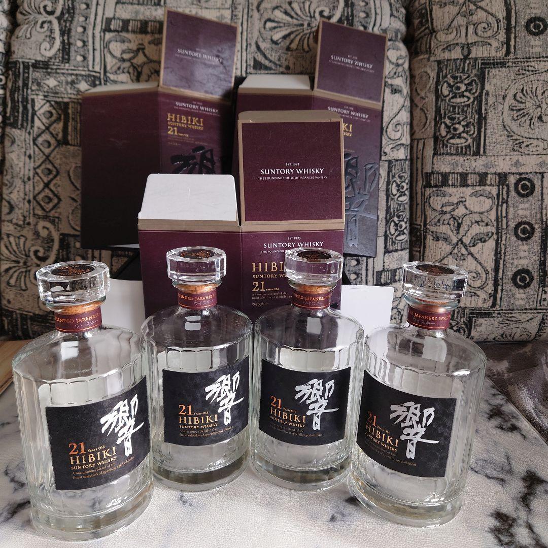 響21年700ml 空瓶 4本＋空箱3箱 ☆SUNTORY サントリー 響 21年 100周年記念ボトル 700ml 43% 箱/白箱