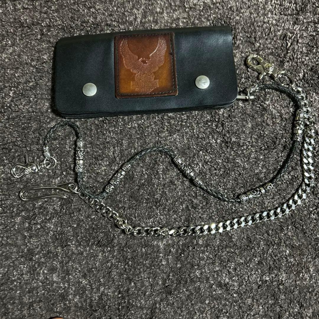 ク*ロ様 ビンテージ　ハーレーダビッドソン　本革トラッカーウォレット　80s90 90's ヴィンテージ ハーレーダビッドソン トラッカーウォレット