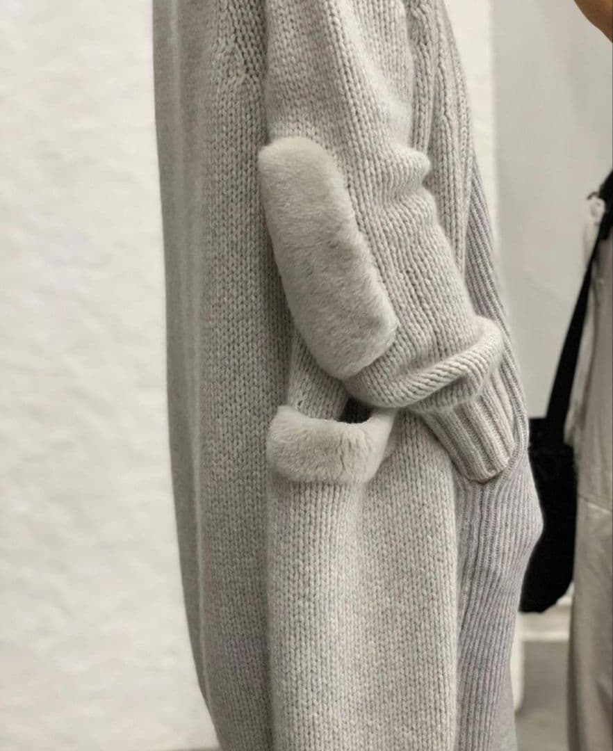 Drawer新品未使用ムートンパッチロングカーディガン Drawer（ファー