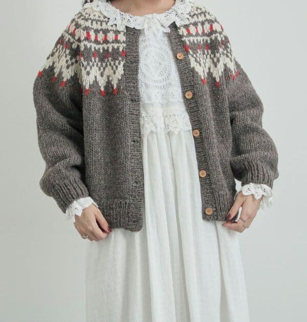 タグ付き ツハルバイサマンサモスモス ペルーニット カーディガンチャコールグレー セール】 【ペルーニット】ショート丈カーディガン（オフホワイト