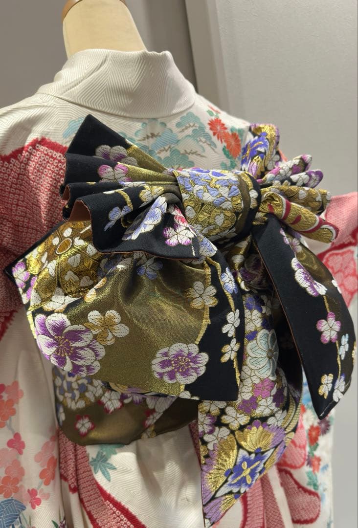 作り帯のみ　二部式　正絹　振袖 レンタル 振袖 正絹着物+袋帯 21点セット 絵羽 深緑に古典花霞 成人式