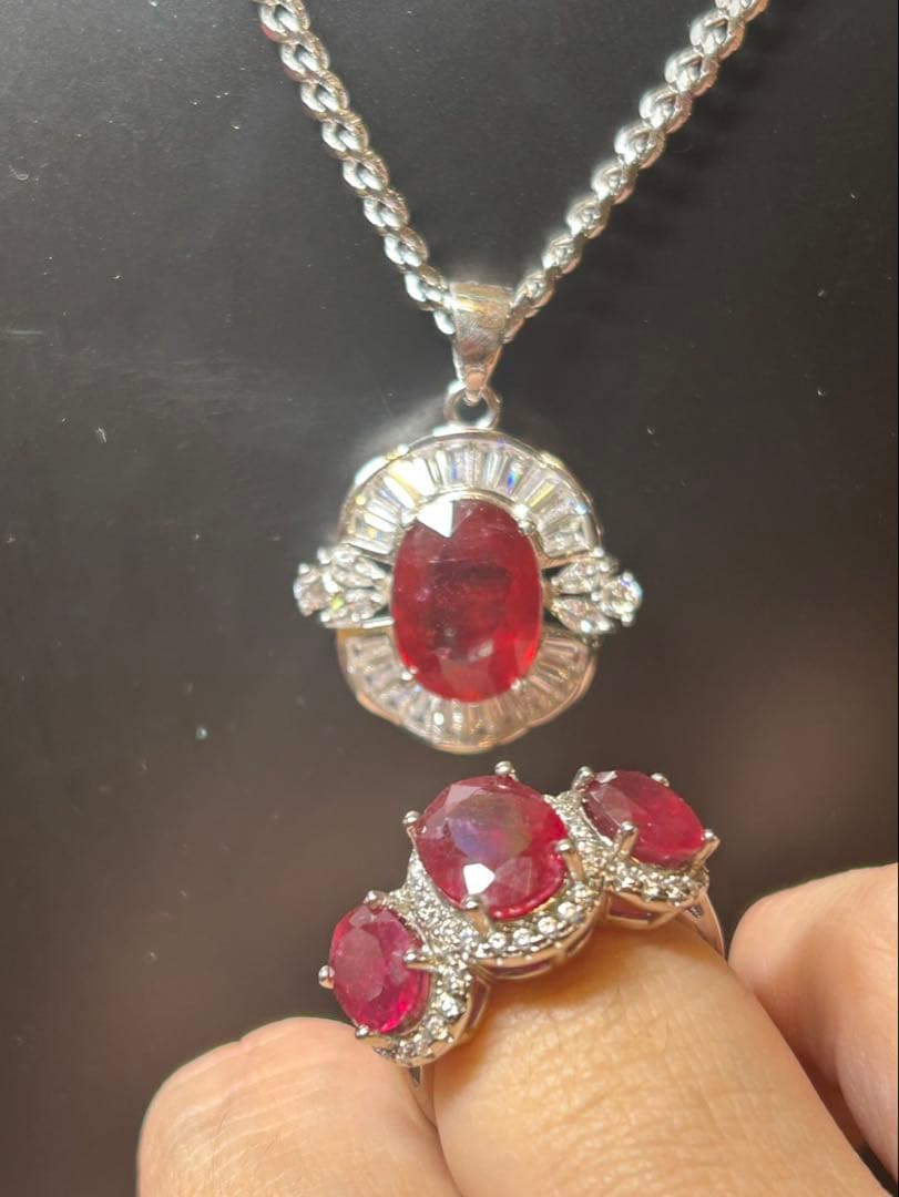 ど*☆様 天然石ルビーペンダントトップ&リングサイズ限定15号 ネックレス トップ レディース ルビー ペンダントトップ SV925