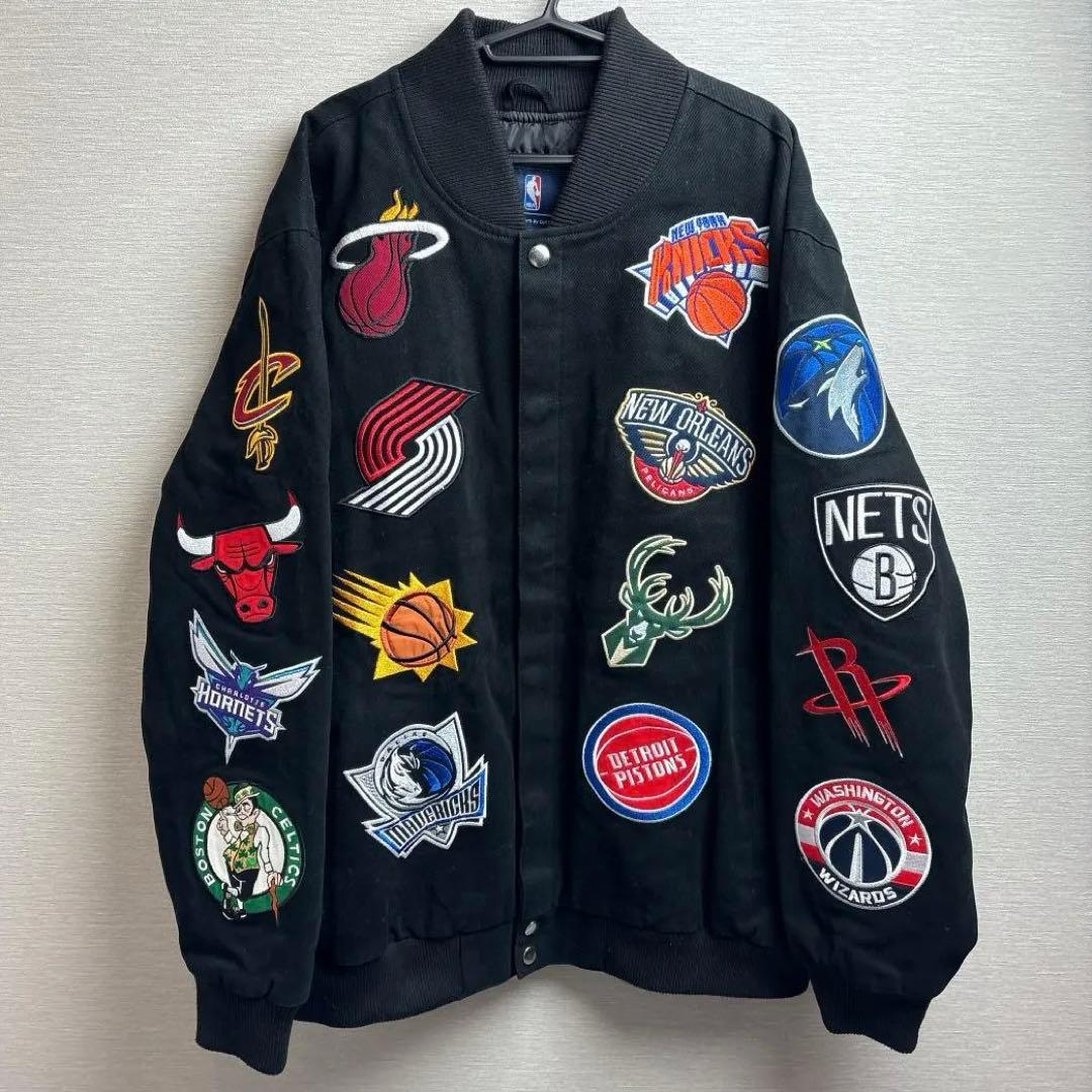 希少 NBA ALL TEAM CHAMPIONSHIPS JACKET 2XL NBA Wappen Reversible Jacket BLACK 23FW-S（エヌビーエー ワッペン