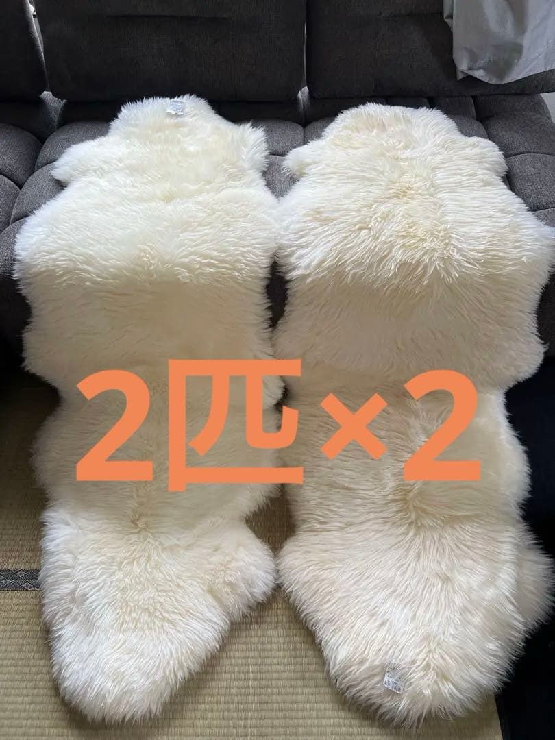 【タグ付未使用】ムートンラグ 2匹×2 ホワイト 羊毛皮 ビッグサイズ ムートン ラグ 羊毛 マット 2匹物 敷物 暖かい 100%原皮 あったか 厚手